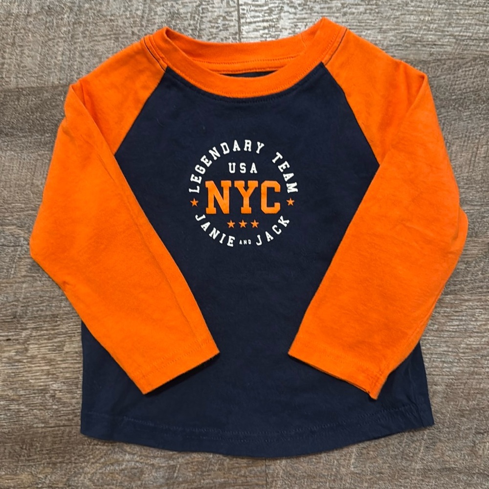 Janie and Jack Orange and Navy Blue 100% Cotton Baseball Raglan Tee